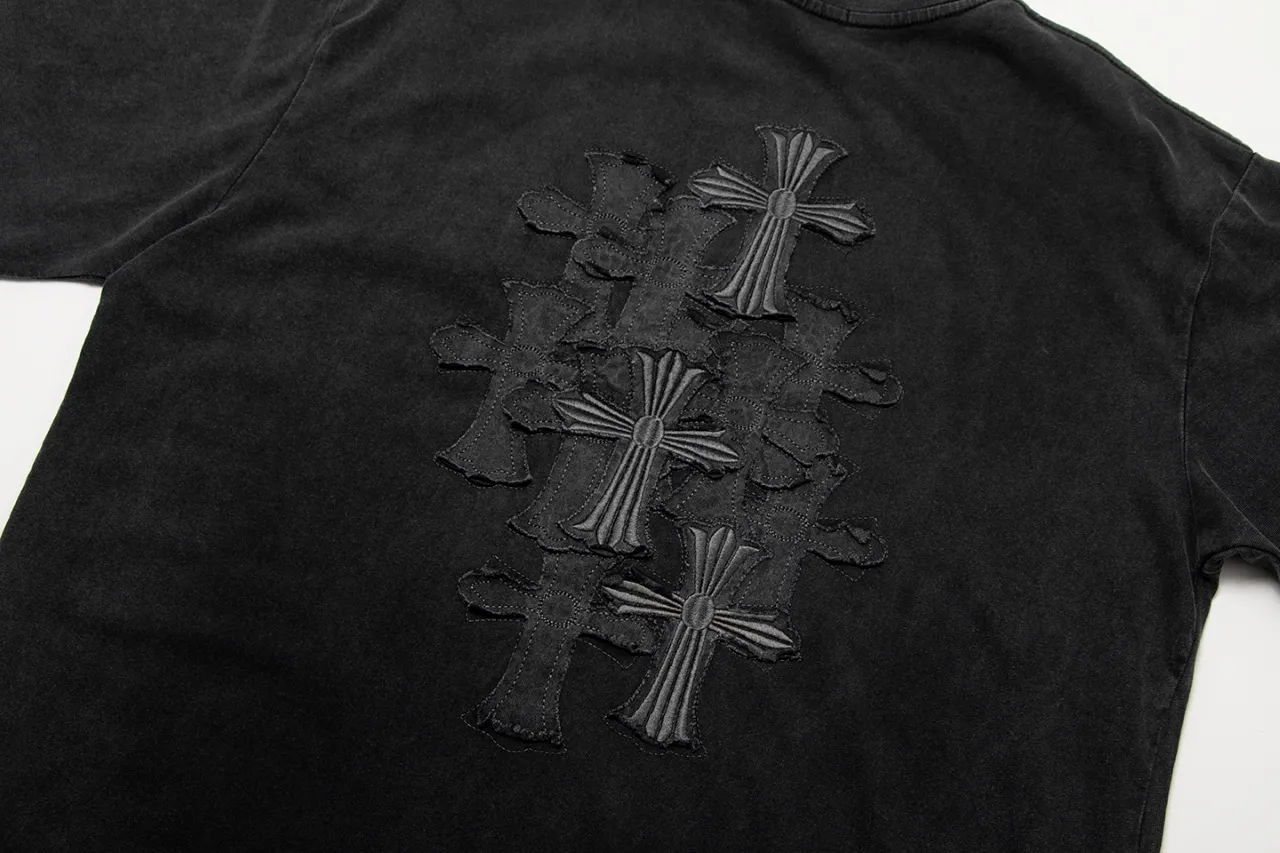 P170 Chrome Hearts Chrome Hearts Embroidered Washed Short Sleeves Size: SMLXL Color: Washed Black